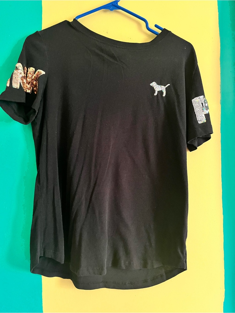 PINK Victoria's Secret Black Short-Sleeve Tee with Bling Puppy